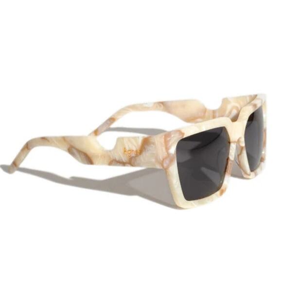 Agnes Koch Stone Bone Frame Black Polarized Lens Square Sunglasses